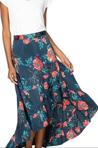 Subtle Luxury Skirt S/M / P23 Summer Bloom Navy / 100% Polyester High Low Wrap Skirt in Summer Bloom Print