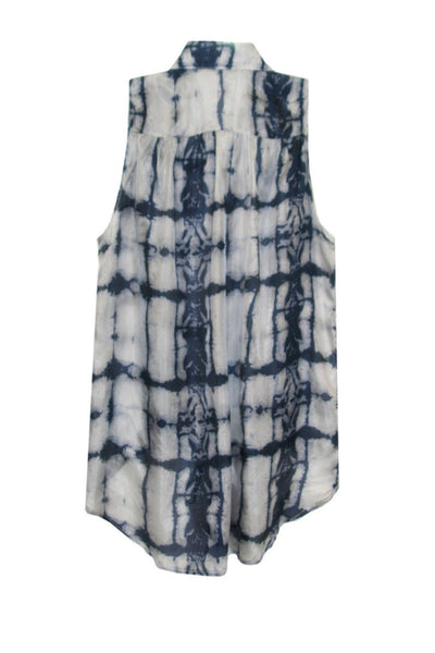 Subtle Luxury Sleeveless Top Sleeveless 100% Silk Print Tie Front Top