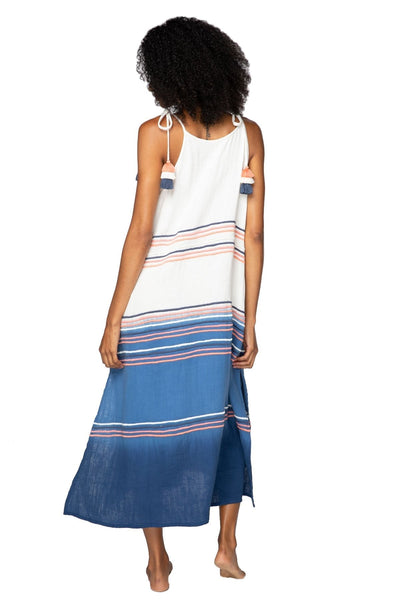 Subtle Luxury Sundress Cotton Ombre Dye with Embroidery Maxi Sun Dress