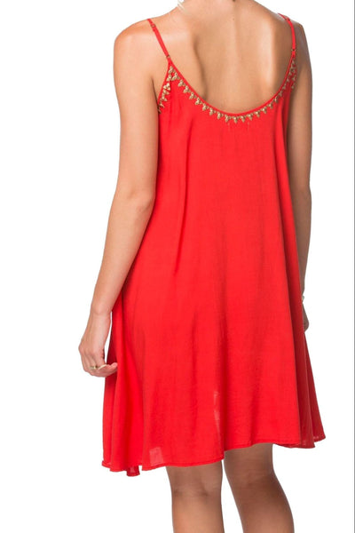 Subtle Luxury Sundress Short Tassel Dress with Golden Bead Trim