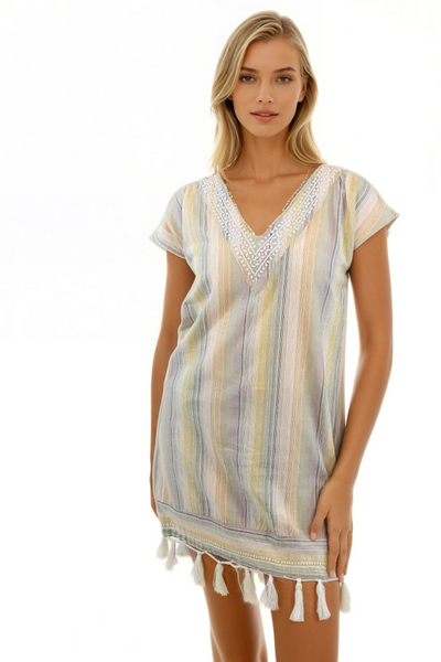 Subtle Luxury Sundress XS/S / Desert Stripe / 100% Cotton Fringe Tassel Sundress in Cotton Desert Stripe