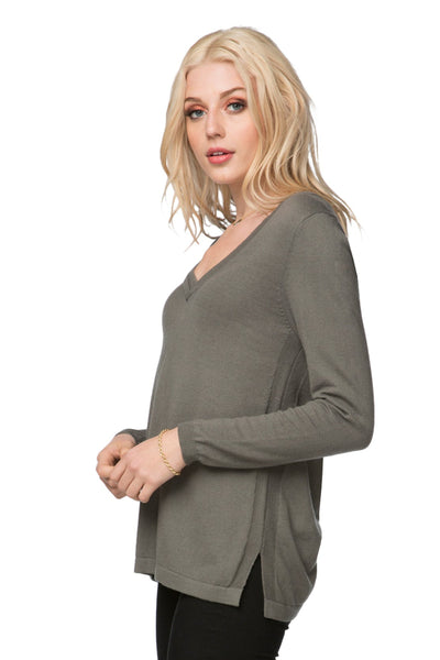 Subtle Luxury Sweater Adalyn Double Layer Cotton Cashmere V neck Sweater
