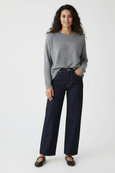 subtle-luxury-sweater-Forever-Young-smoke-surf-forever-young-zen-jane-drop-shoulder-crew-forever-young-embroidery-grey heather with white