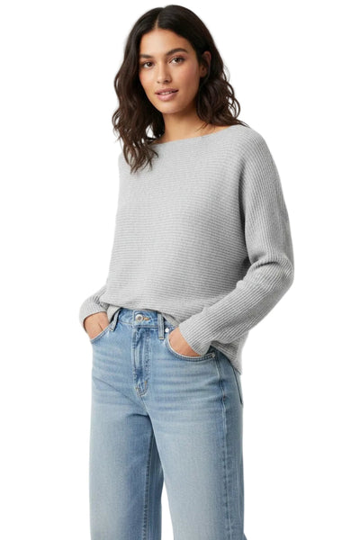 subtle-luxury-sweater-Zen Jess Off Shoulder Horizontal Rib Sweater Knit LT GREY