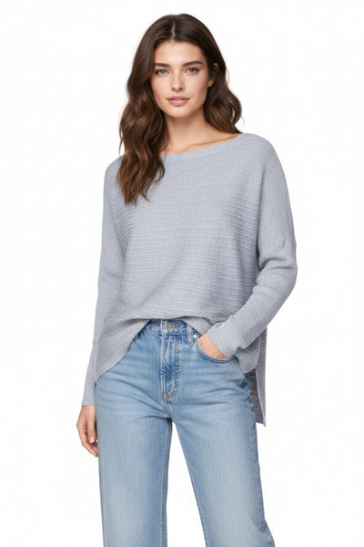 subtle-luxury-sweater-Zen Jess Off Shoulder Horizontal Rib Sweater Knit SMOKE GREY BLUE