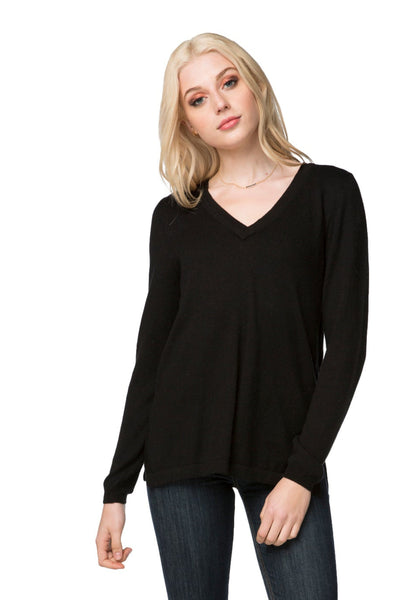 Subtle Luxury Sweater Adalyn Double Layer V / S/M / Black Adalyn Double Layer V Neck Sweater Cotton Cashmere Soft Blend