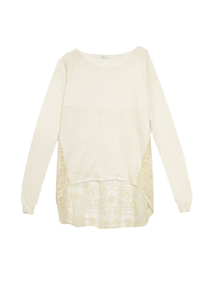 Almost Vintage Mixed Media Sweater with Mesh Cross Stitch Embroidery Backside