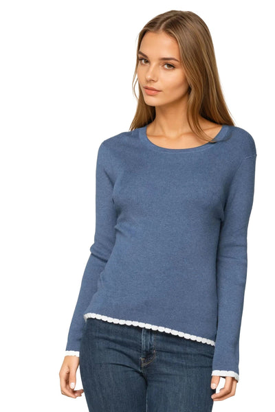 Subtle Luxury Sweater Charlotte Scallop Edge Sweater Zen Blend Crewneck Pullover