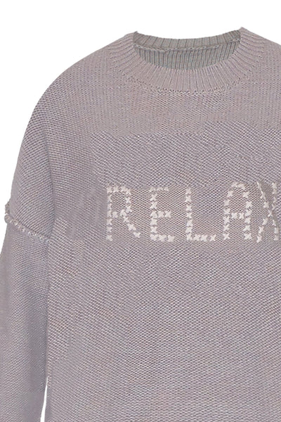 Subtle Luxury Sweater Chunky Cotton Blend Pullover - "RELAX" hand embroidery