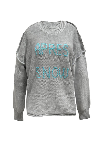 Subtle Luxury Sweater Chunky Cotton Blend Pullover Sweater- Cross Stitch "APRÈS SNOW" hand embroidery