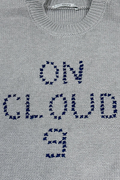 Subtle Luxury Sweater Chunky Cotton Blend Pullover Sweater- Cross Stitch "On Cloud 9" hand embroidery
