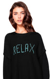Subtle Luxury Sweater Inside Out Crew / M/L / Black w/RELAX embroidery Inside Out Chunky Cotton Blend Pullover - Black with 