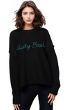 Subtle Luxury Sweater Inside Out Crew / XS/S / Black w/Salty Beach embroidery Chunky Cotton Blend Pullover - Black with 