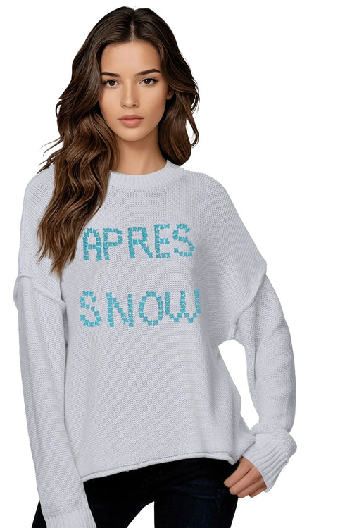 Subtle Luxury Sweater Inside Out Crew / XS/S / Morning Mist Grey w/ APRES SNOW  Embroidery Chunky Cotton Blend Pullover Sweater- Cross Stitch "APRÈS SNOW" hand embroidery