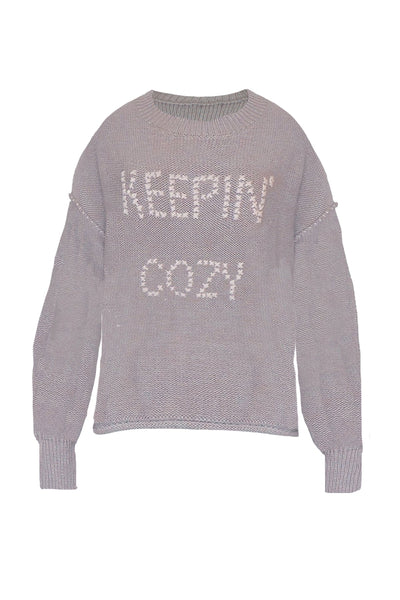 Subtle Luxury Sweater Inside Out Crew / XS/S / Sedona | Keepin' Cozy Embroidery Chunky Cotton Blend Pullover Sweater- Cross Stitch "Keepin' Cozy" hand embroidery