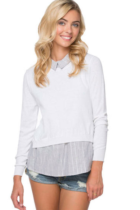 Jane Drop Shoulder Crewneck Sweater with Stitched Embroidery