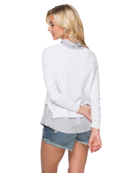 Subtle Luxury Sweater Layered Collar Shirt - Vintage Mixed Media Sweater Knit All in One