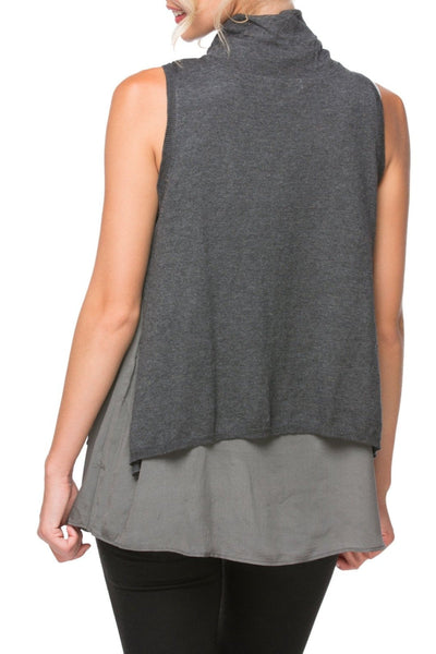 Subtle Luxury Sweater Layered Sleeveless Mock Neck Sweater with Silk Woven