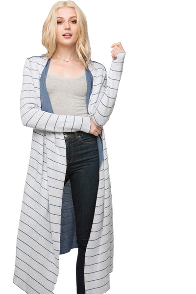 Subtle Luxury Sweater London Reversible Striped Knit Duster Sweater Coat
