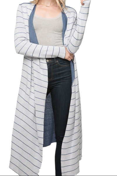 Subtle Luxury Sweater London Reversible Striped Knit Duster Sweater Coat
