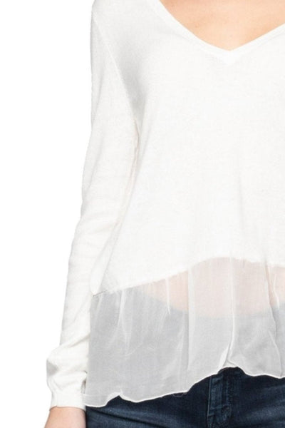 Subtle Luxury Sweater Luxury V-Neck Sweater with Silk Chiffon Elegance