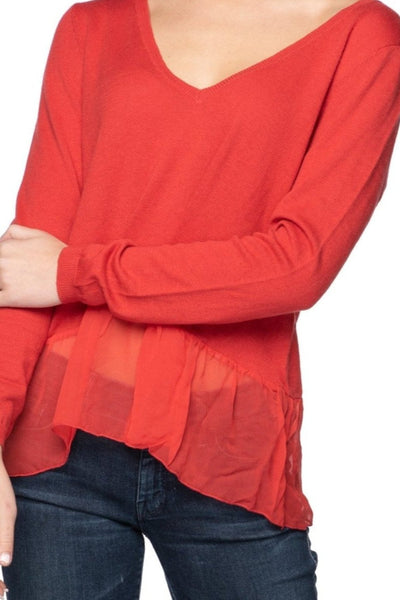 Subtle Luxury Sweater Luxury V-Neck Sweater with Silk Chiffon Elegance
