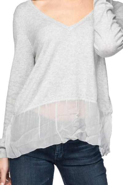 Subtle Luxury Sweater Luxury V-Neck Sweater with Silk Chiffon Elegance