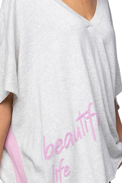 Subtle Luxury Sweater M/L / Surf with Rose Pink / Zen Blend Zen Blend Luisa V-Neck Embroidery Stitch Sweater Knit Poncho