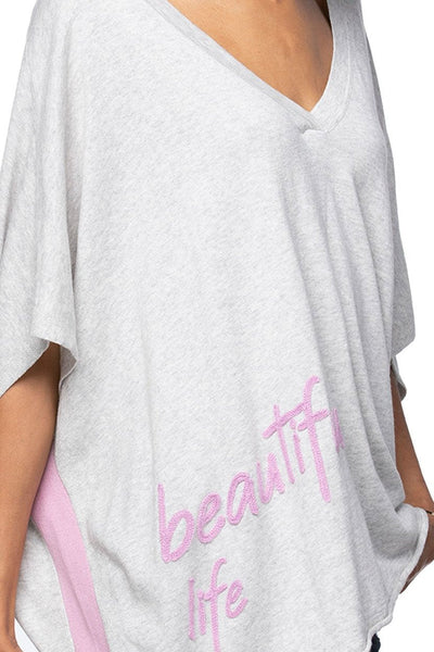 Subtle Luxury Sweater M/L / Surf with Rose Pink / Zen Blend Zen Blend Luisa V-Neck Embroidery Stitch Sweater Knit Poncho