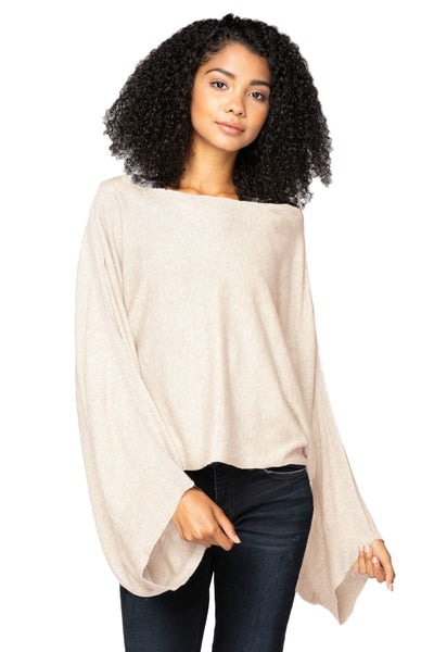 Subtle Luxury Sweater O/S / Oat / Zen Blend Harbor Crewneck Poncho Crop Sweater in Zen Blend