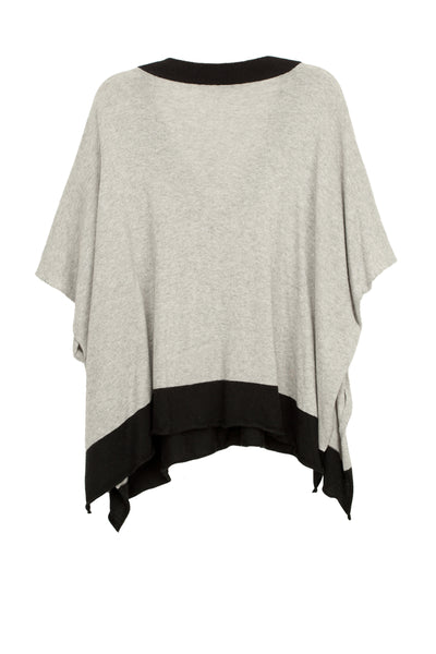 Subtle Luxury Sweater Oversized Border V-Neck Knit Poncho wrap in Cotton/Cashmere