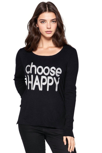 Subtle Luxury Sweater S/M / Black-Surf / Choose Happy Eve Zen Blend Crewneck Sweater with Hand Stitch Embroidery