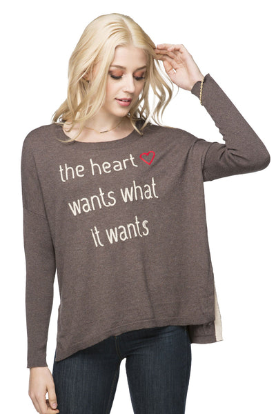 Subtle Luxury Sweater S/M / Coffee / Heart Wants what the Heart Wants Jane Drop Shoulder Crewneck Sweater with Stitched Embroidery on Sale Now