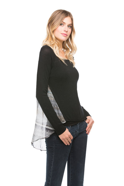 Subtle Luxury Sweater S/M / ML-Moonlight print | Onyx Sweater Crewneck Cotton-Cashmere Sweater with Silk Back Panel