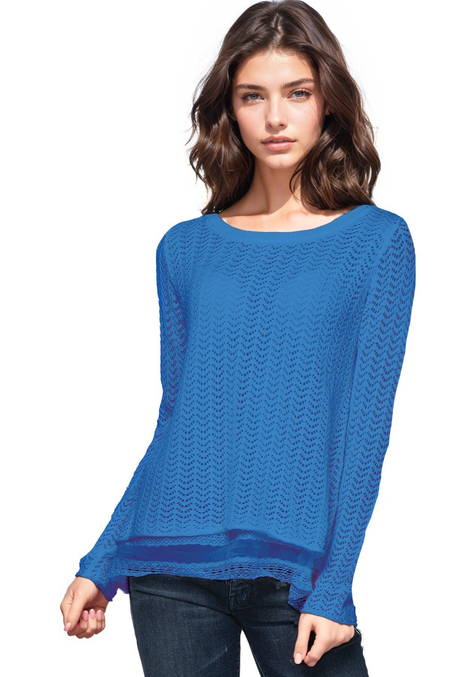 Boat Neck Sweater | Mixed Media Knit w/Eyelet Woven | Subtle Luxury