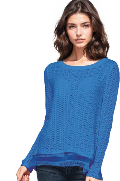 Subtle Luxury Sweater S/M / Mykonos Novelty Textured Sweater Knit with Silk Lace Details