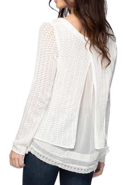 Subtle Luxury Sweater S/M / Mykonos Novelty Textured Sweater Knit with Silk Lace Details