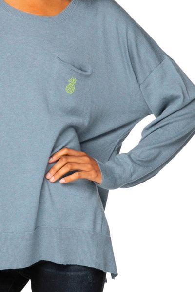 Subtle Luxury Sweater S/M / Olympic / Neon Yellow Pineapple Zen Patricia Pocket Pullover with Pineapple Embroidery