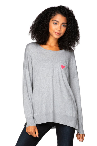 Subtle Luxury Sweater S/M / Smoke / Neon Pink Heart Zen Patricia Pocket Pullover with Heart Embroidery