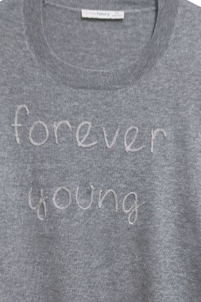 Subtle Luxury Sweater S/M / Smoke-Surf / Forever Young Zen Jane Drop Shoulder Crew "Forever Young" Embroidery
