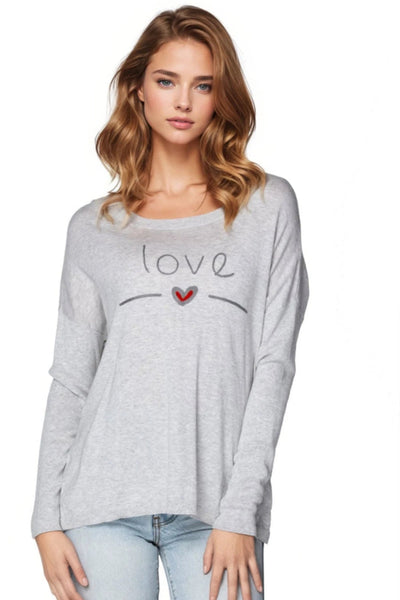 Subtle Luxury Sweater S/M / Surf-Smoke / Love-Heart Jane Drop Shoulder Crewneck Sweater with Stitched Embroidery on Sale Now