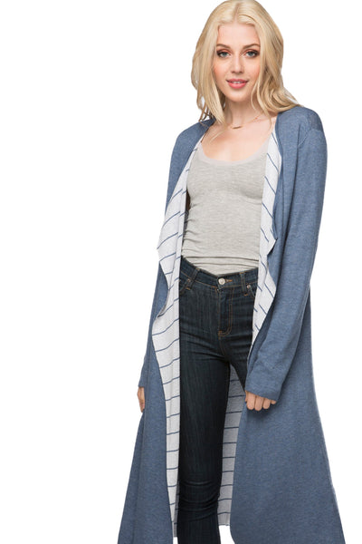 Subtle Luxury Sweater S/M / Surf-Tide / Zen Blend London Reversible Striped Knit Duster Sweater Coat