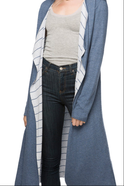 Subtle Luxury Sweater S/M / Surf-Tide / Zen Blend London Reversible Striped Knit Duster Sweater Coat