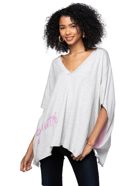 Subtle Luxury Sweater S/M / Surf with Rose Pink / Zen Blend Zen Blend Luisa V-Neck Embroidery Stitch Sweater Knit Poncho