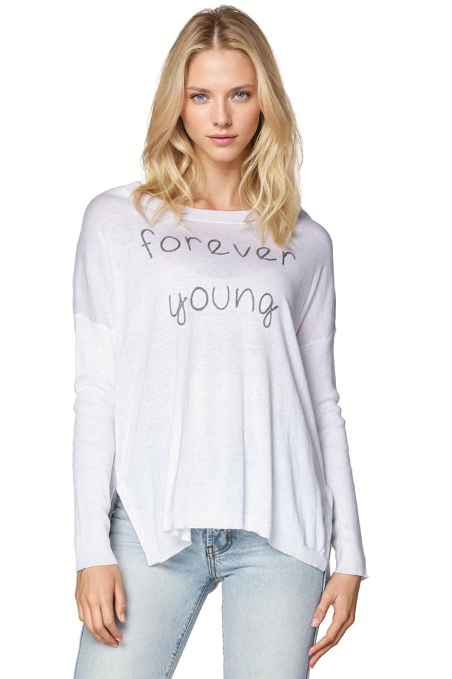 Subtle Luxury Sweater S/M / White-Smoke / Forever Young Jane Drop Shoulder Crew "Forever Young" Embroidery