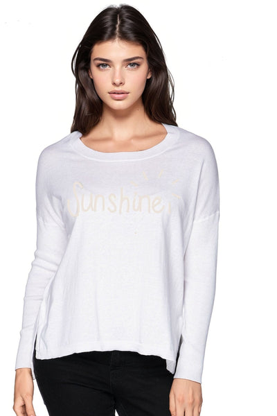 Subtle Luxury Sweater S/M / White / Sunshine Zen Jane Drop Shoulder Crewneck Zen Sweater in Embroidery Stitch On Sale Now
