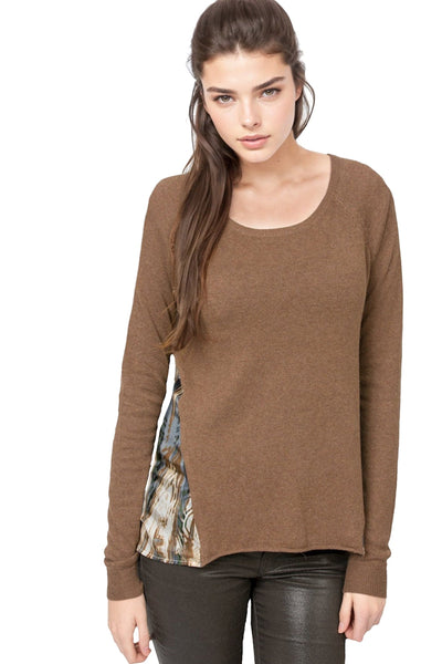 Subtle Luxury Sweater S/M / WS-Washed Stripe w/Brown sweater Crewneck Cotton-Cashmere Sweater with Silk Back Panel
