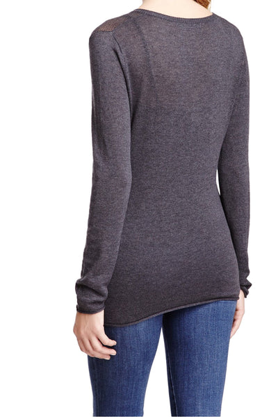 Subtle Luxury Sweater V-Neck Sweater | Open Knit Stitch Sheer Front | Tencil - Cashmere Blend Knit