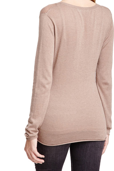 Subtle Luxury Sweater V-Neck Sweater | Open Knit Stitch Sheer Front | Tencil - Cashmere Blend Knit