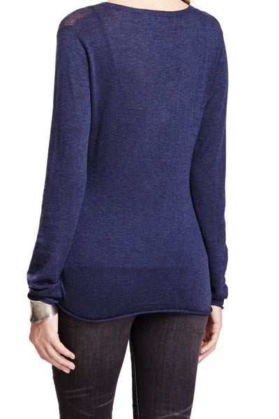 Subtle Luxury Sweater V-Neck Sweater | Open Knit Stitch Sheer Front | Tencil - Cashmere Blend Knit